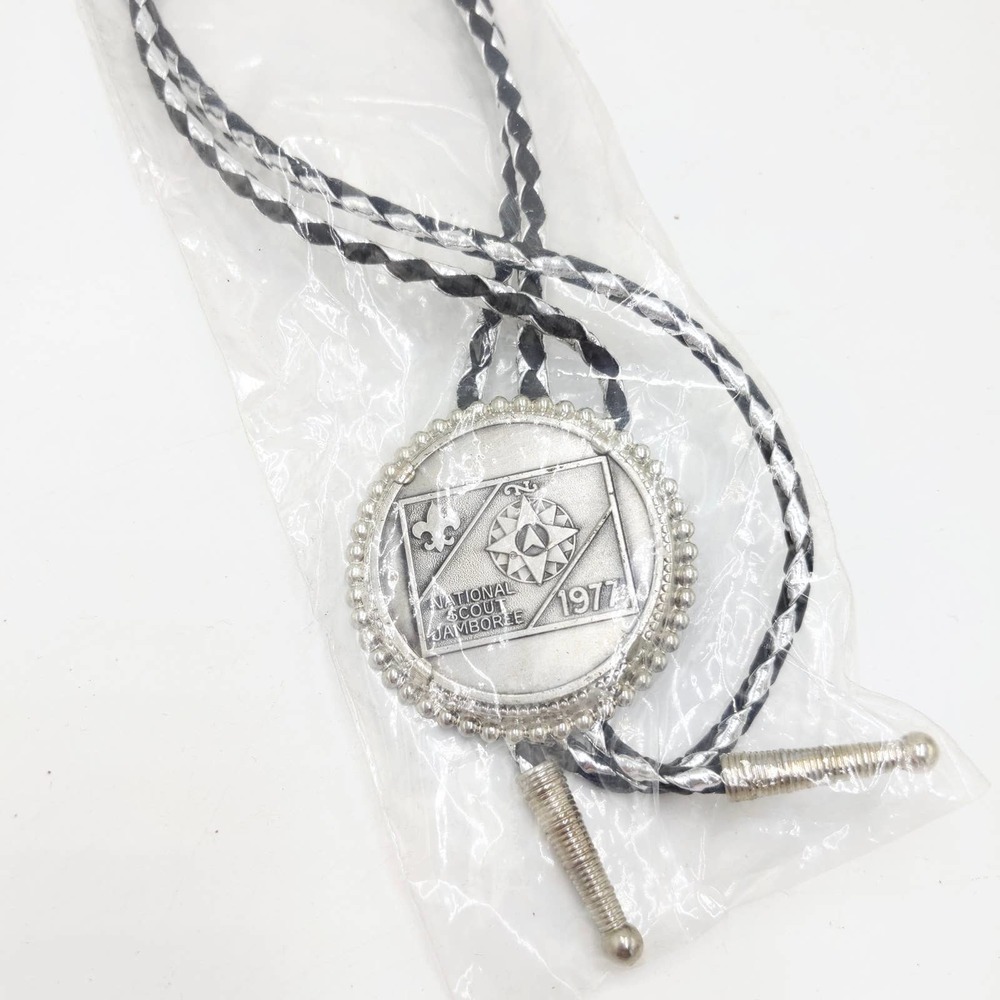 1977 National Scout Jamboree Silver Braided Necklace Adjustable 16" Strap NEW